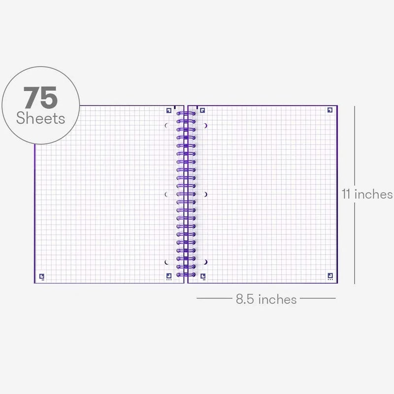 Hamelin 1 Subject, Graph Paper, Hard Cover Spiral Bound Grid Notebook, 4 Square Per Inch 150 Pages ULTRA Violet 8.5"x11" - Image 4